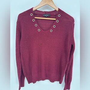 Women's Burgundy Sweater with Eyelet Detail Sage And Vicky y2k cozy